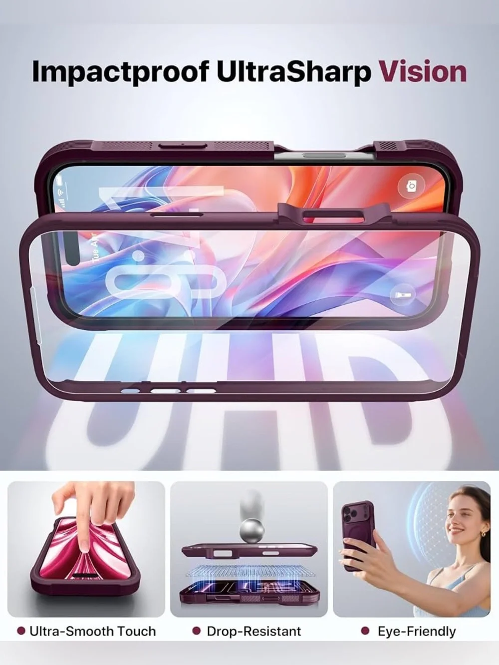 Magnetic for iPhone 18 Pro Case with Screen Protector, Burgundy